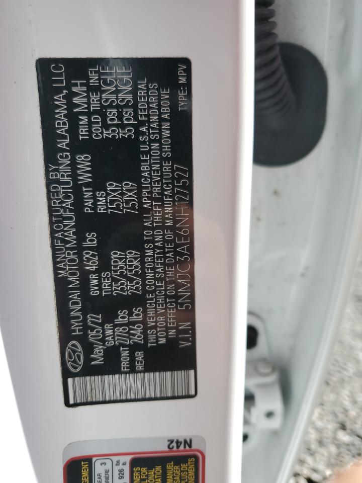 2022 HYUNDAI TUCSON SEL VIN:5NMJC3AE6NH127527