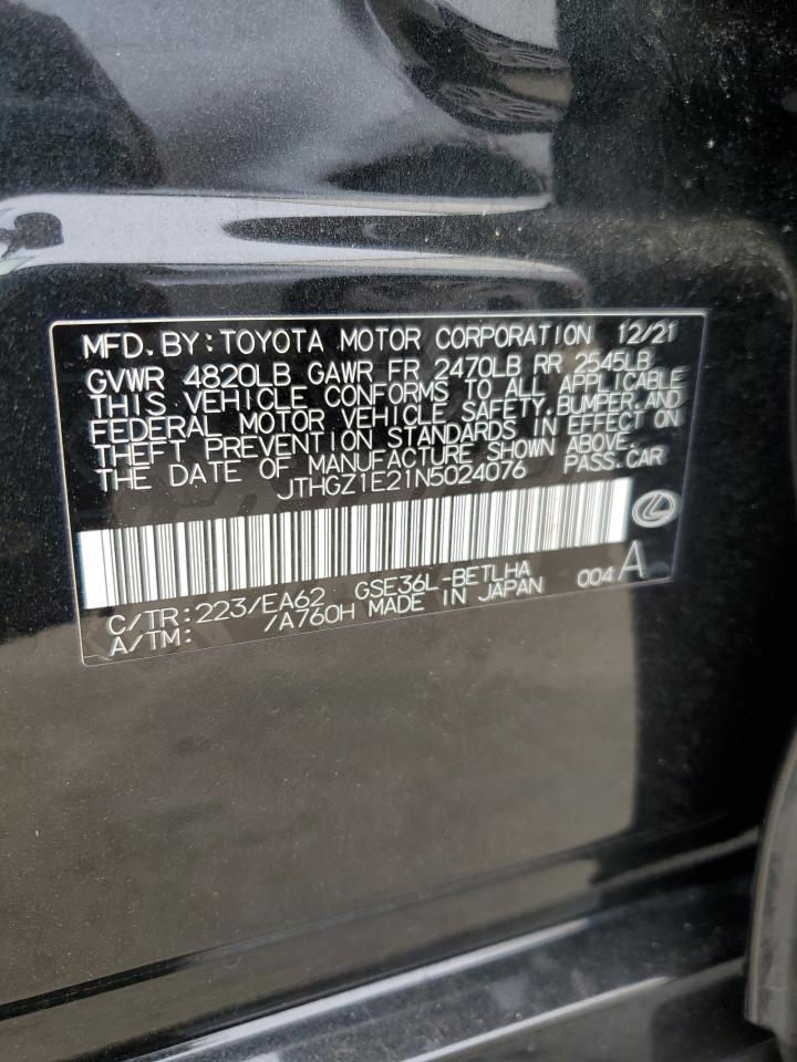 2022 LEXUS IS 350 F SPORT VIN:JTHGZ1E21N5024076