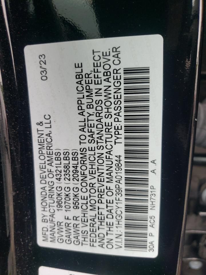 2023 HONDA ACCORD EX VIN:1HGCY1F39PA019844