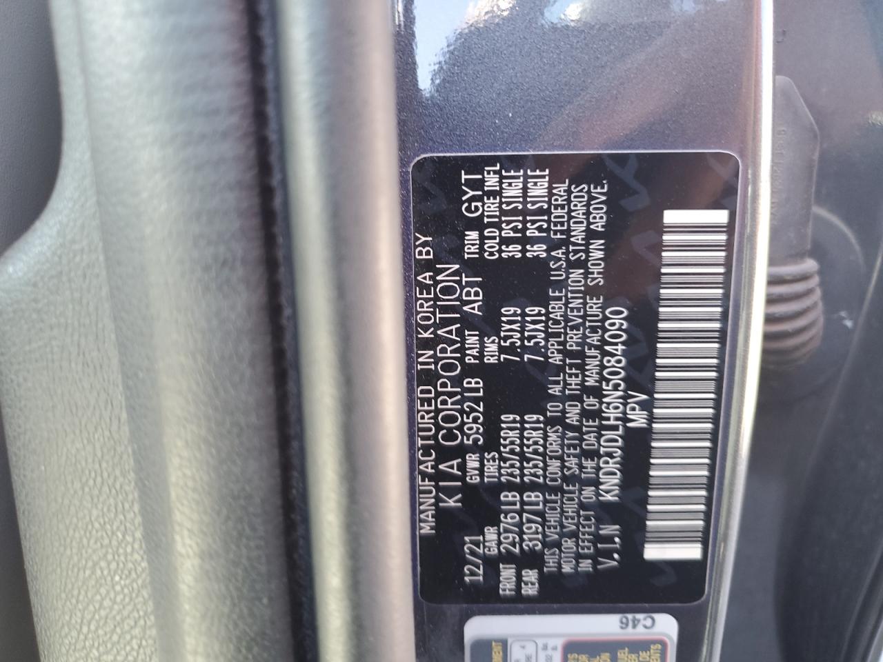 2022 KIA SORENTO SX VIN:KNDRJDLH6N5084090