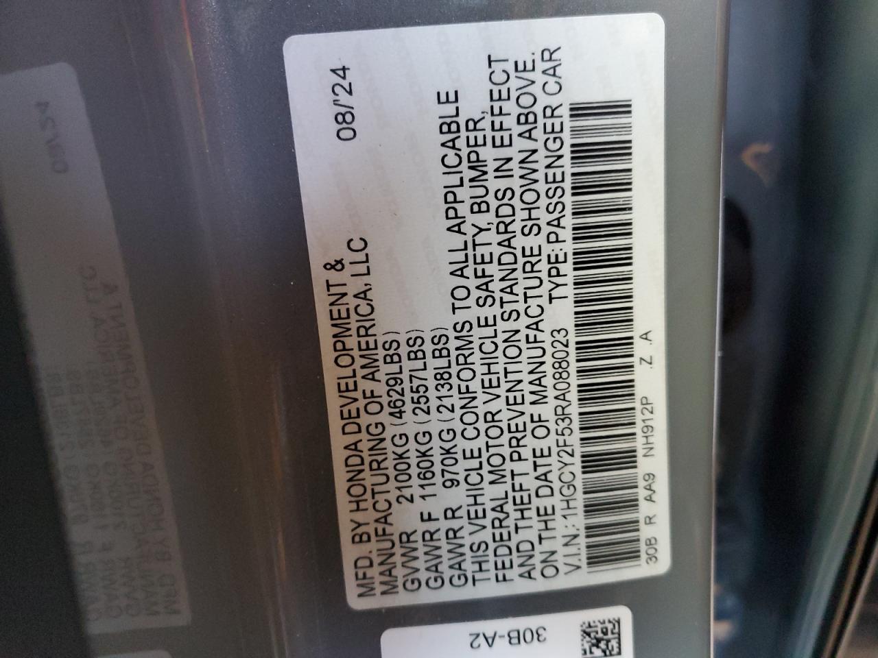 2024 HONDA ACCORD HYBRID SPORT VIN:JTEGD21A750131631