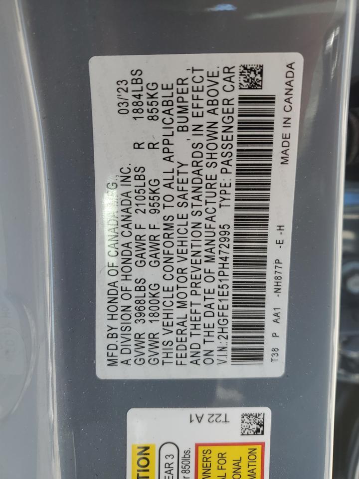 2023 HONDA CIVIC SI VIN:2HGFE1E51PH472995