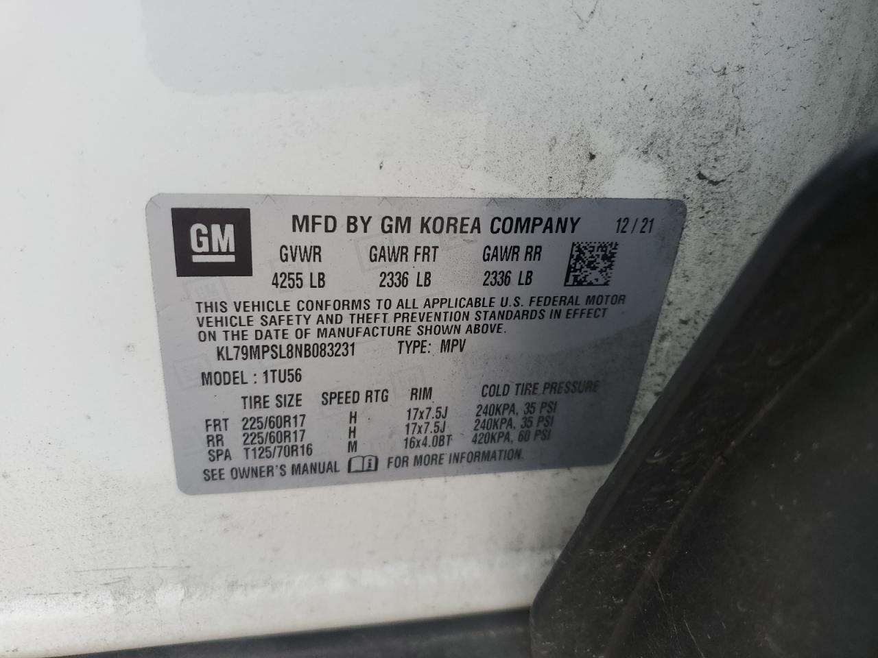 2022 CHEVROLET TRAILBLAZER LT VIN:KL79MPSL8NB083231