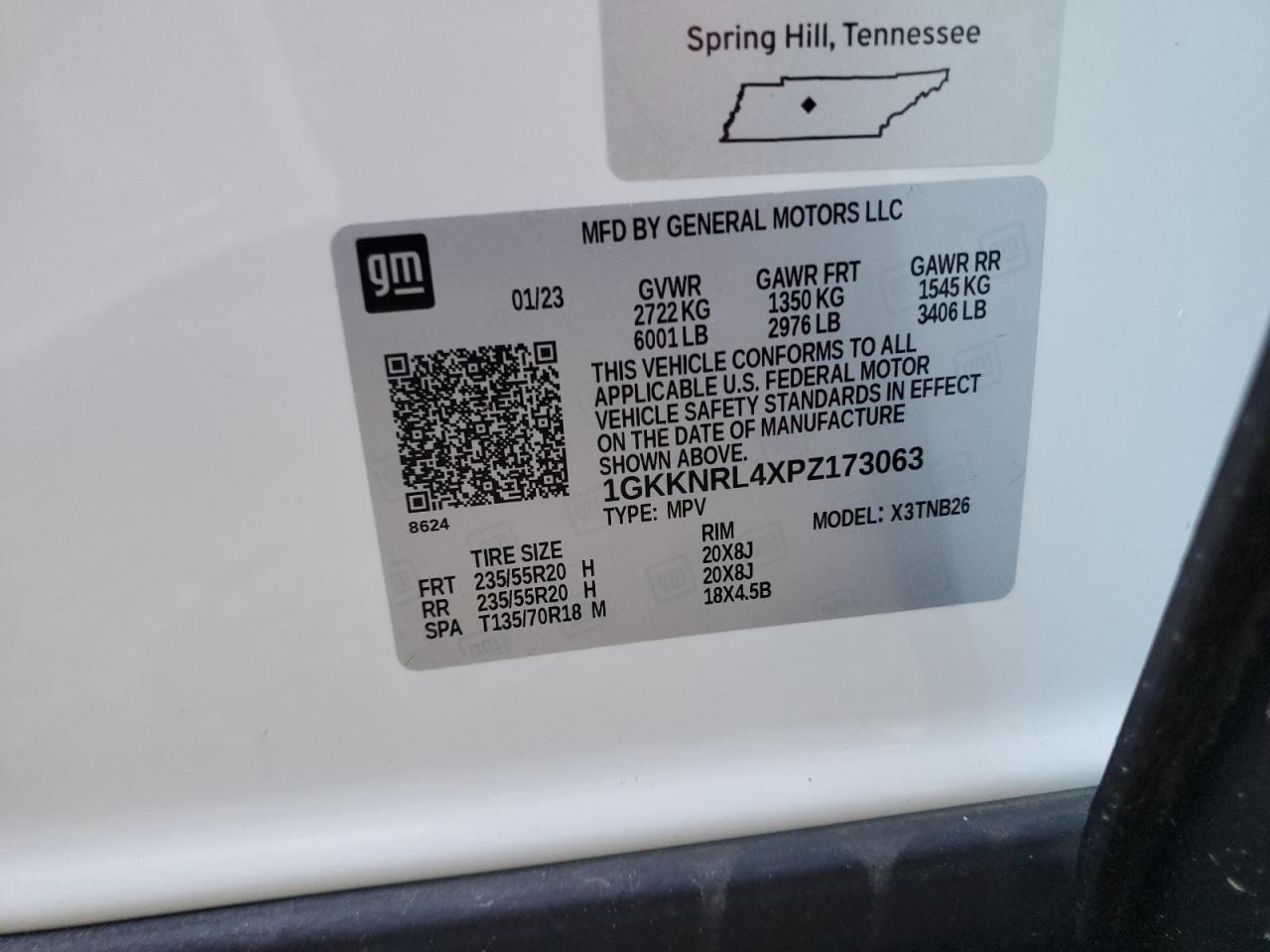 2023 GMC ACADIA SLE VIN:1GKKNRL4XPZ173063