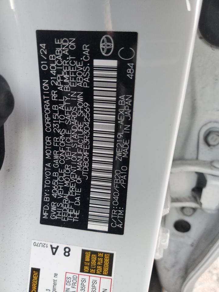 2024 TOYOTA COROLLA LE VIN:JTDBCMFE3R3042569