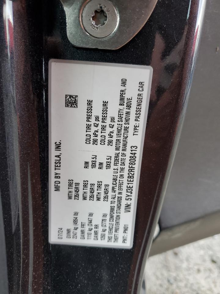 2024 TESLA MODEL 3  VIN:5YJ3E1EB2RF808413