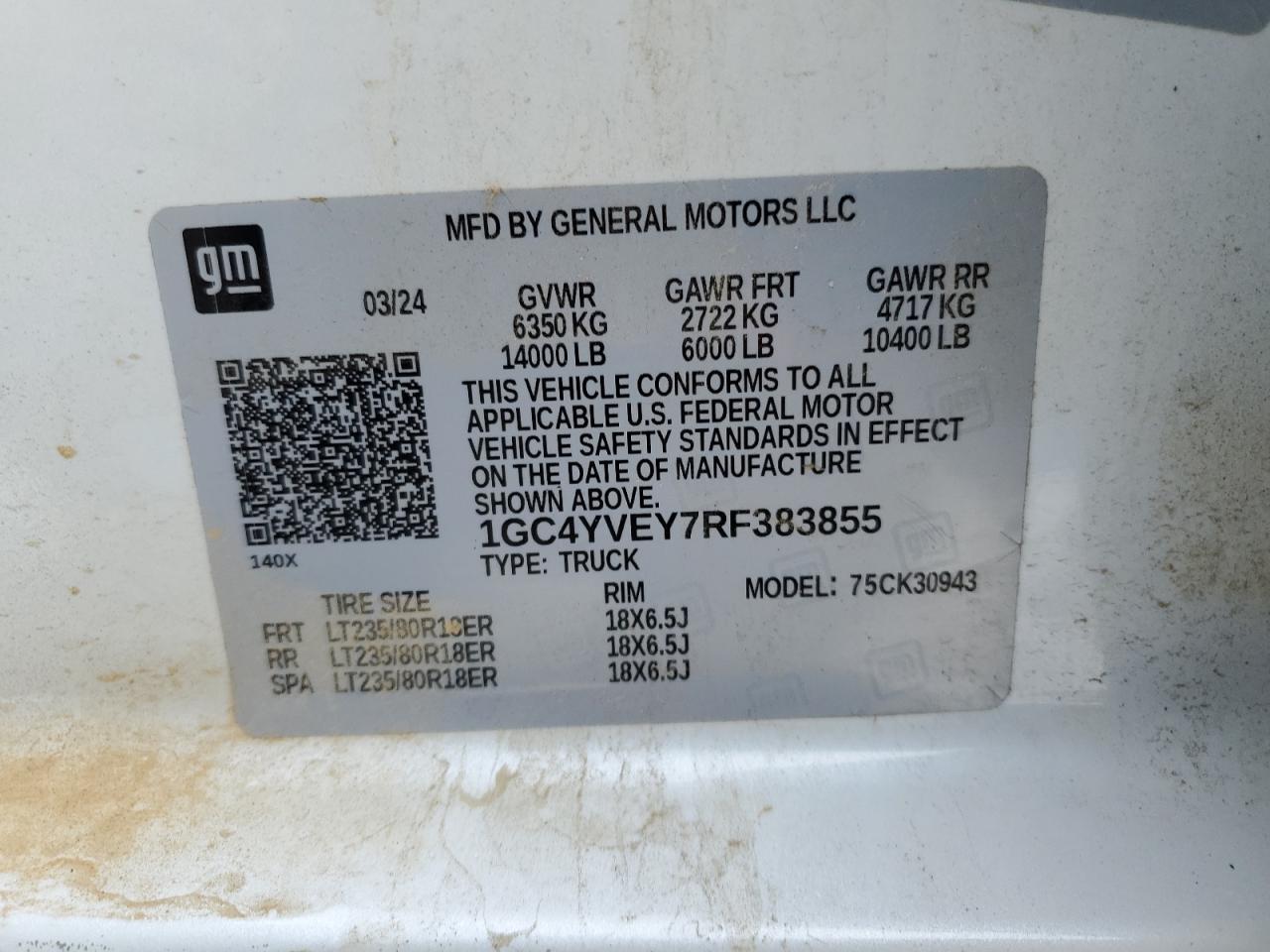 2024 CHEVROLET SILVERADO K3500 HIGH COUNTRY VIN:1GC4YVEY7RF383855