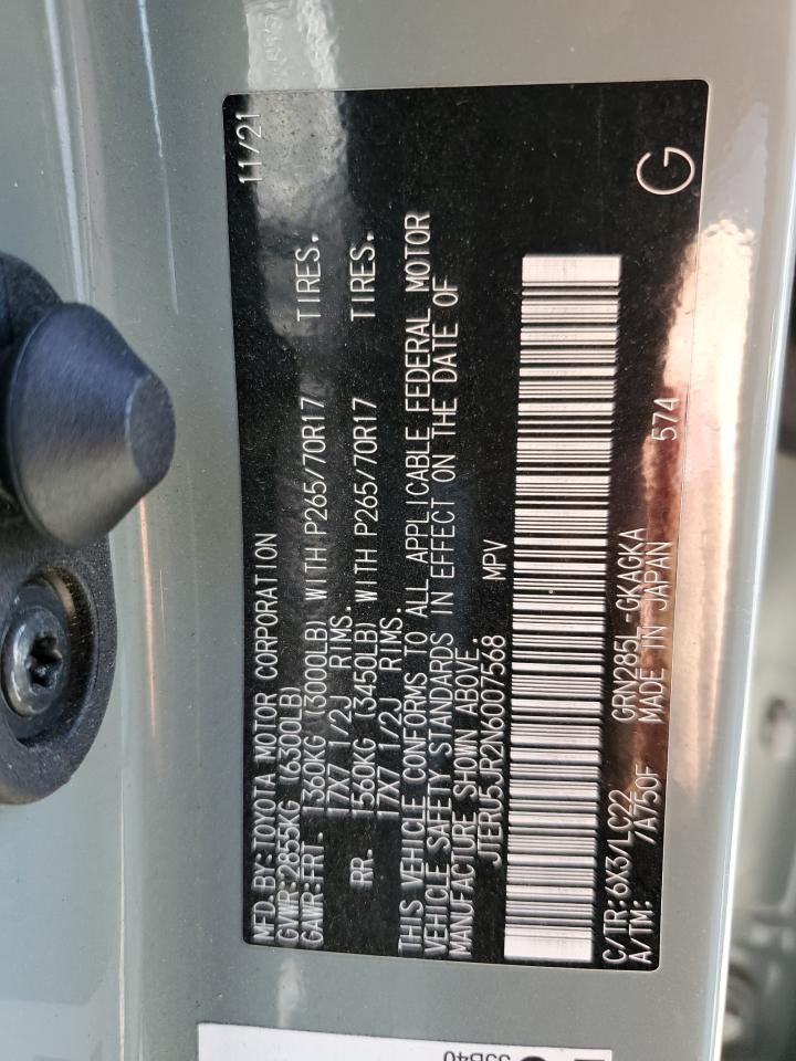 2022 TOYOTA 4RUNNER SR5 PREMIUM VIN:JTERU5JR2N6007568