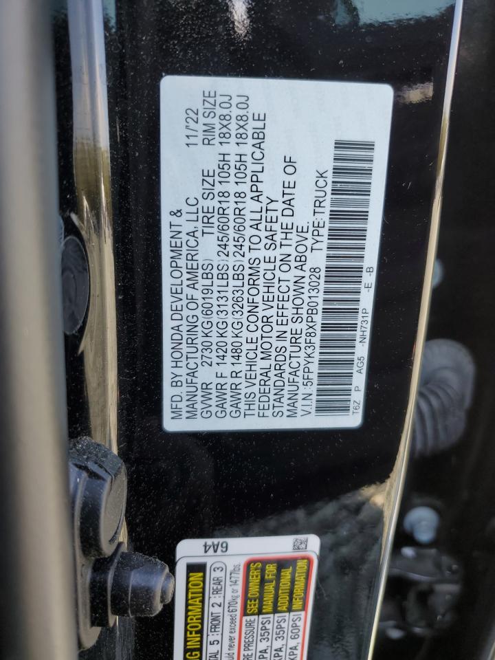2023 HONDA RIDGELINE BLACK EDITION VIN:5FPYK3F8XPB013028