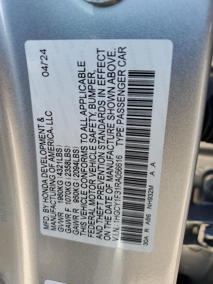 2024 HONDA ACCORD EX VIN:1HGCY1F31RA056616