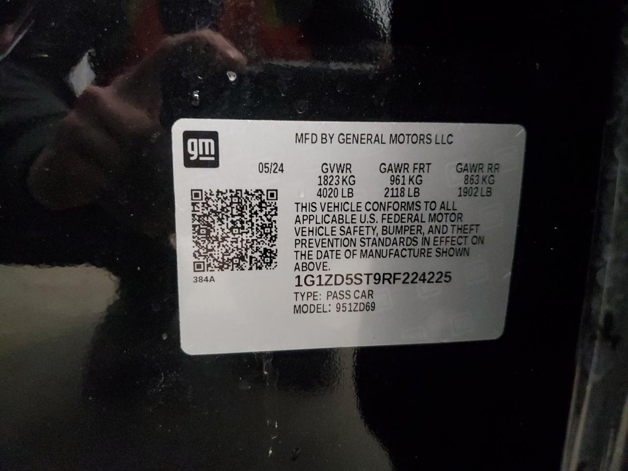 2024 CHEVROLET MALIBU LT VIN:1G1ZD5ST9RF224225