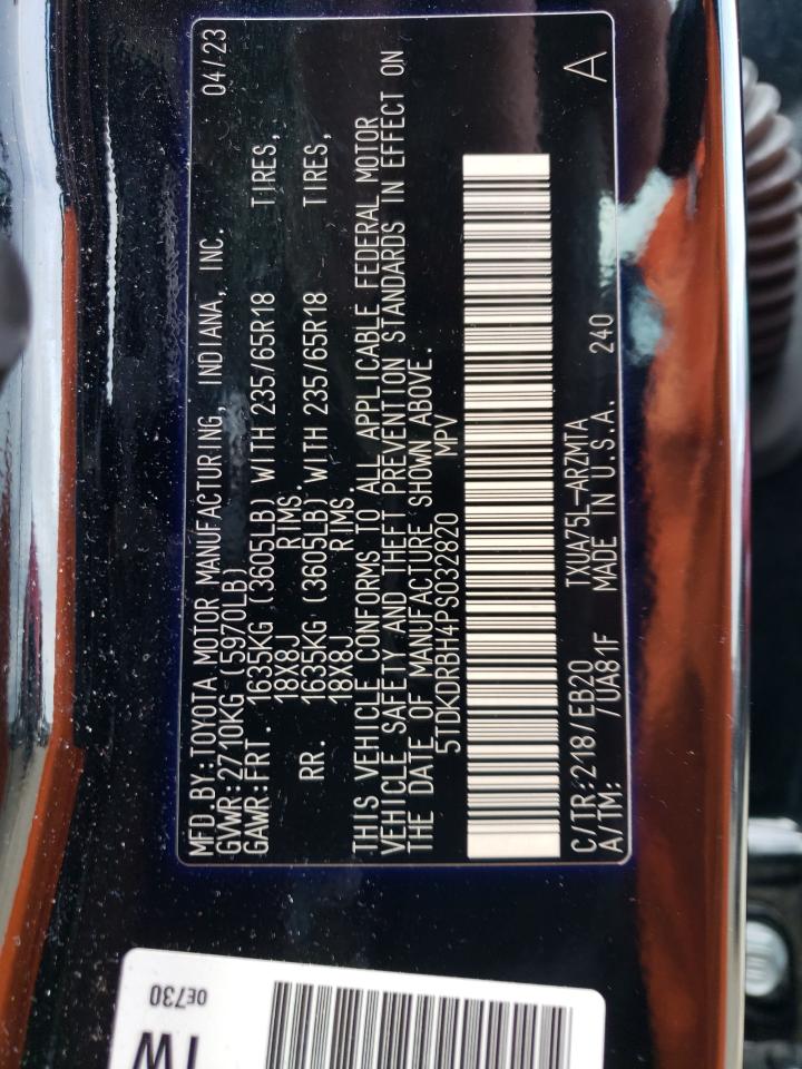 2023 TOYOTA HIGHLANDER L VIN:5TDKDRBH4PS032820