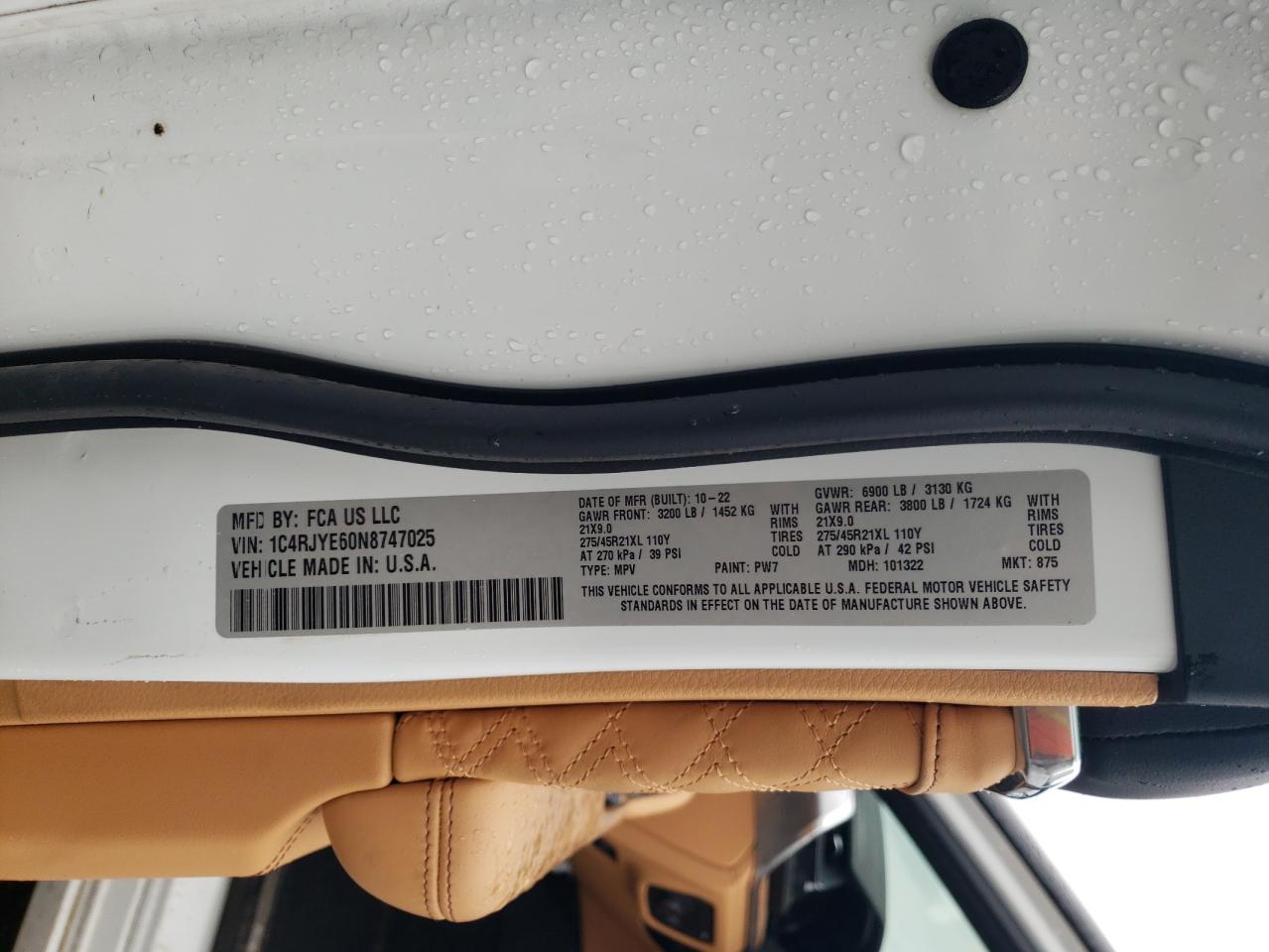 2022 JEEP GRAND CHEROKEE SUMMIT 4XE VIN:1C4RJYE60N8747025
