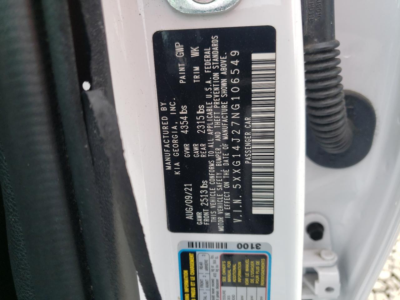 2022 KIA K5 LXS VIN:5XXG14J27NG106549