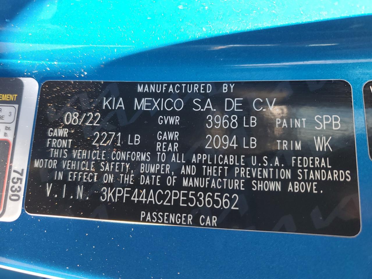 2023 KIA FORTE GT VIN:3KPF44AC2PE536562