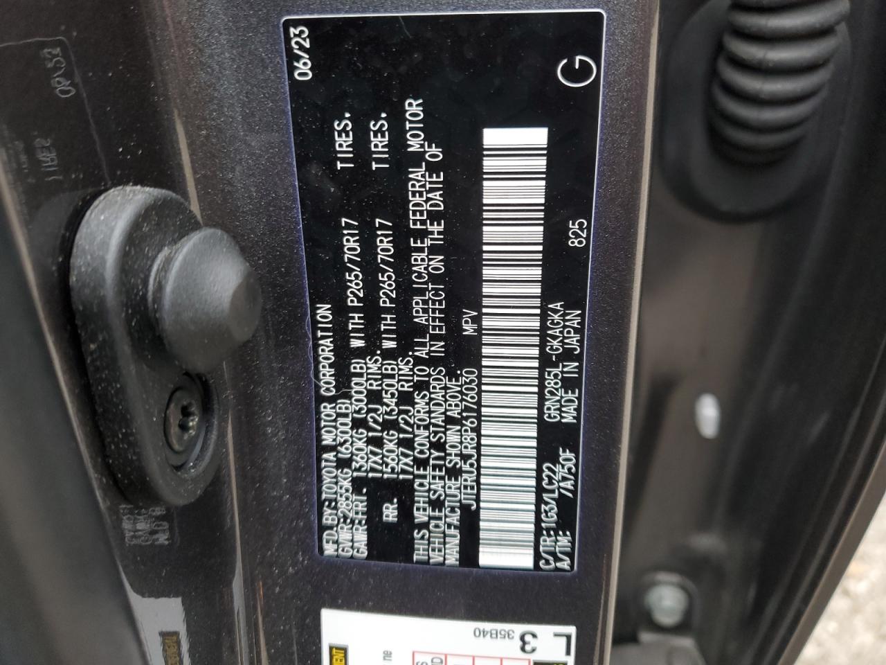 2023 TOYOTA 4RUNNER SE VIN:JTERU5JR8P6176030