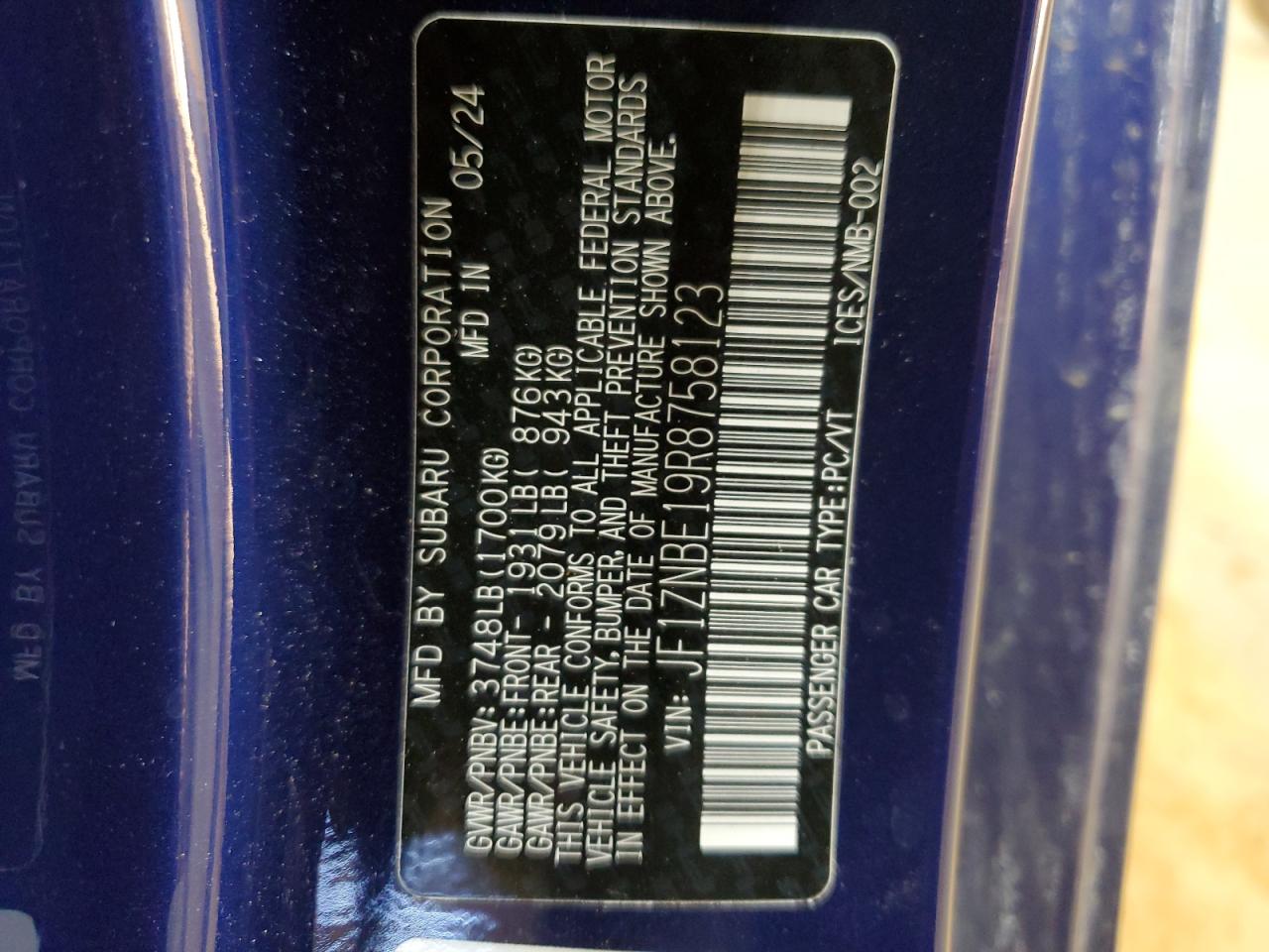 2024 TOYOTA GR 86 PREMIUM VIN:JF1ZNBE19R8758123