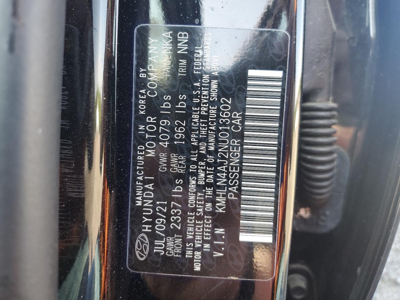 2022 HYUNDAI ELANTRA LIMITED VIN:KMHLN4AJ2NU013602