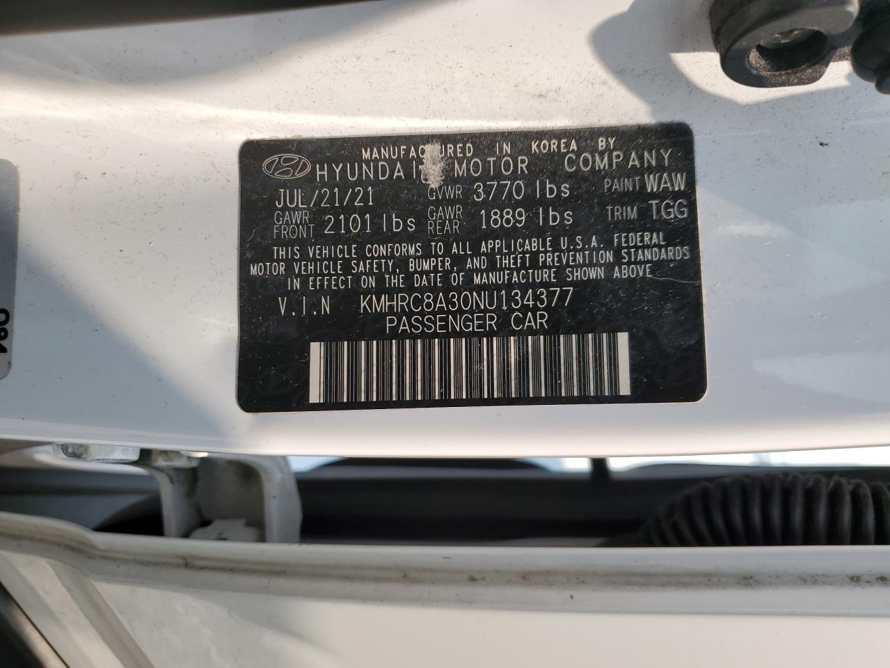 2022 HYUNDAI VENUE SEL VIN:KMHRC8A30NU134377