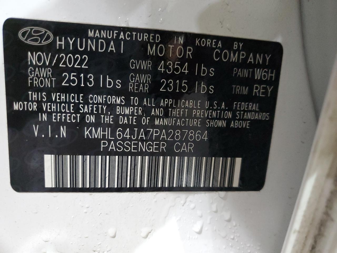 2023 HYUNDAI SONATA SEL VIN:KMHL64JA7PA287864