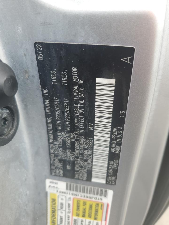 2022 TOYOTA SIENNA XLE VIN:5TDJRKEC1NS119821