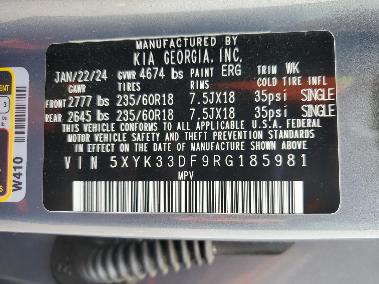 2024 KIA SPORTAGE EX VIN:5XYK33DF9RG185981