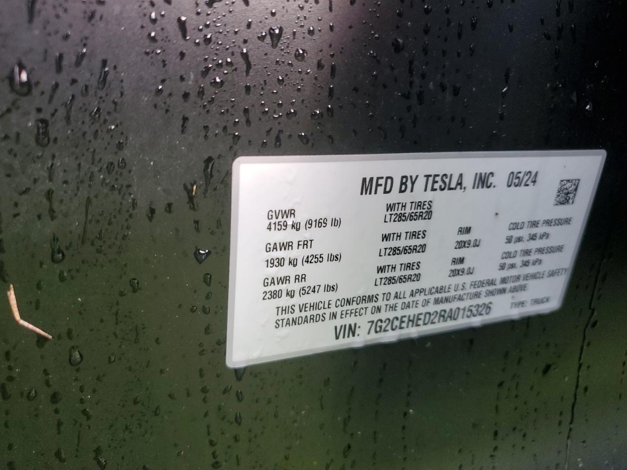 2024 TESLA CYBERTRUCK  VIN:7G2CEHED2RA015326