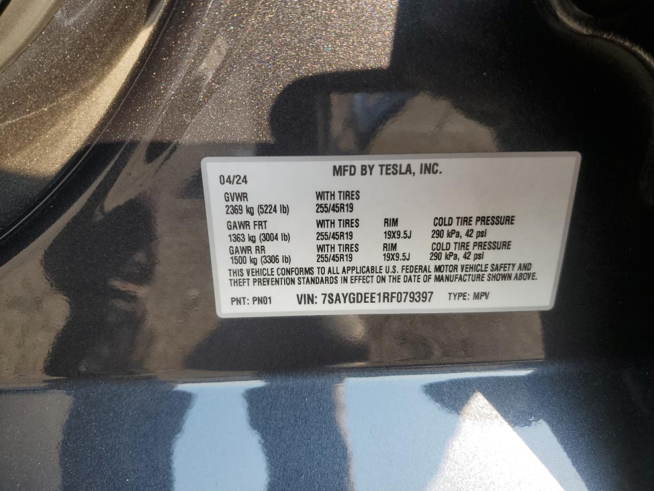 2024 TESLA MODEL Y  VIN:7SAYGDEE1RF079397