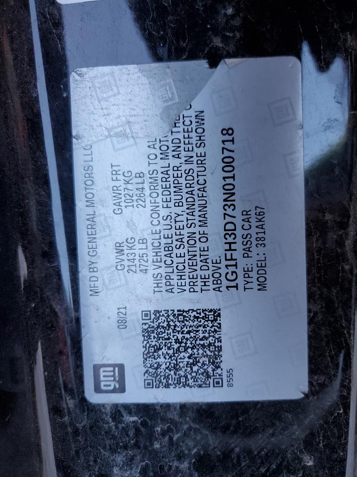 2022 CHEVROLET CAMARO SS VIN:1G1FH3D73N0100718