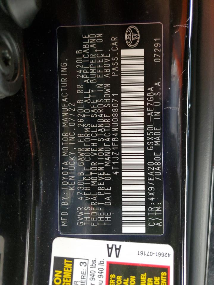 2022 TOYOTA AVALON XLE VIN:4T1JZ1FB4NU088071