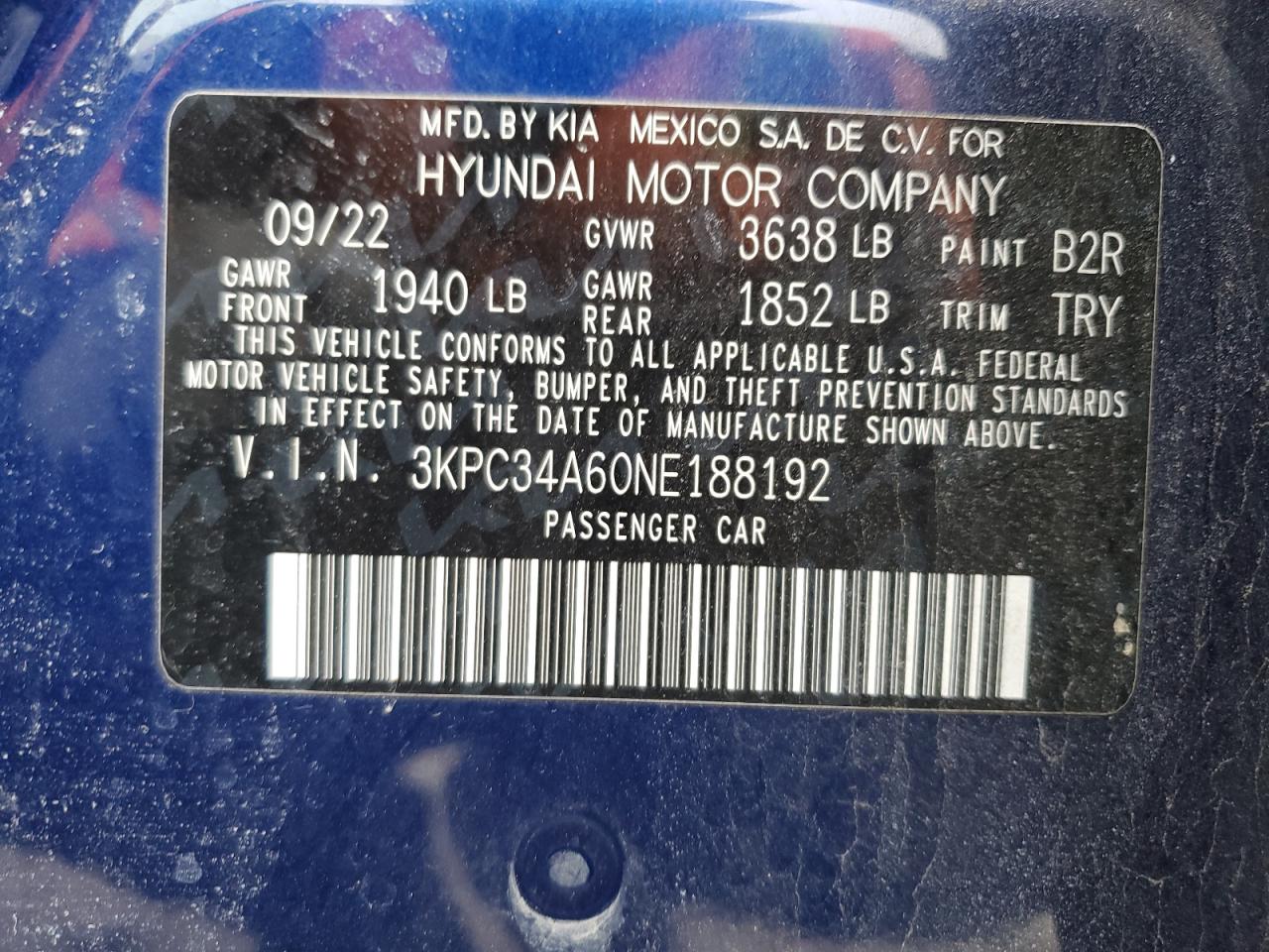 2022 HYUNDAI ACCENT LIMITED VIN:3KPC34A60NE188192