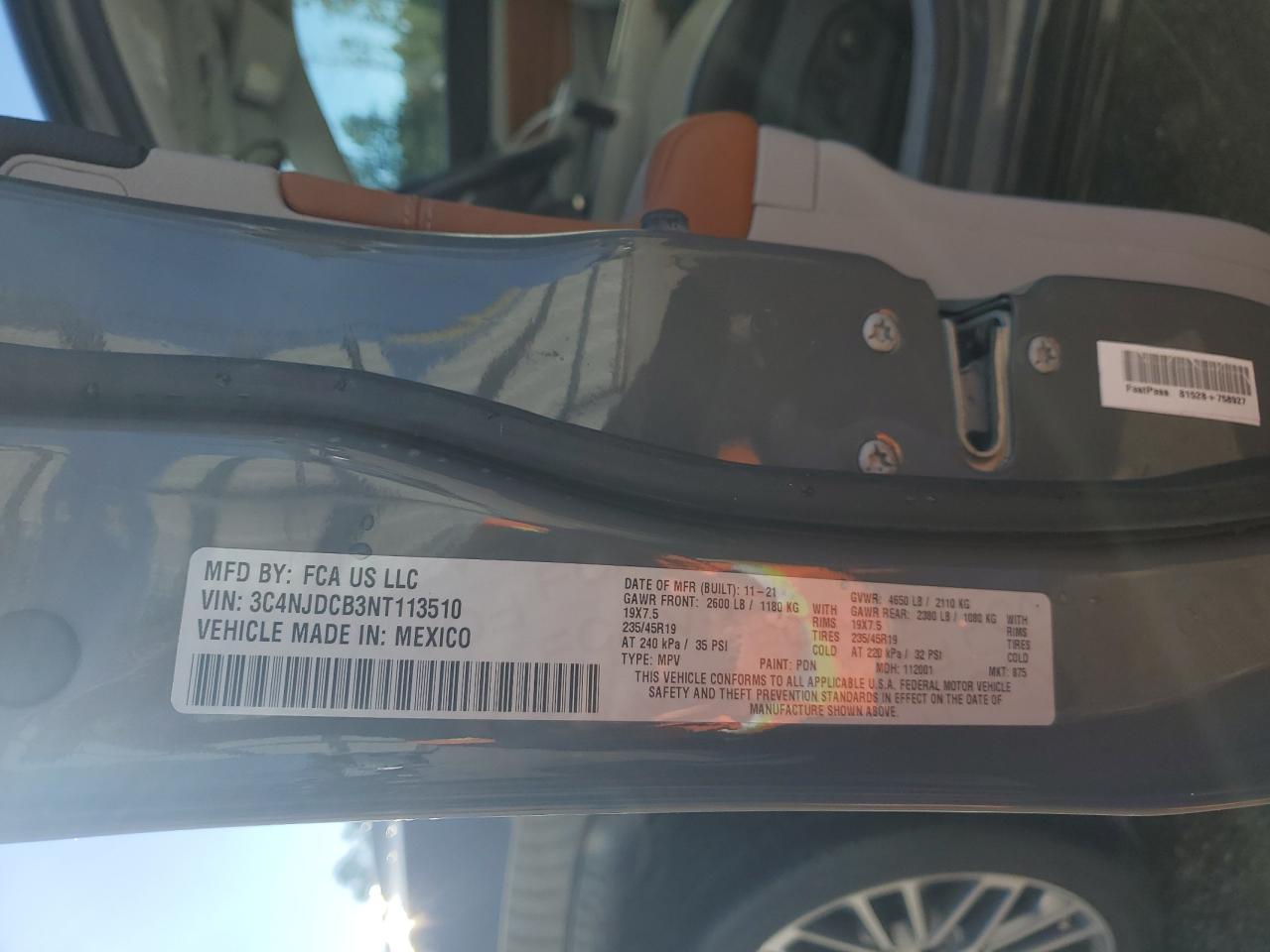 2022 JEEP COMPASS LIMITED VIN:JTKKU10438J008405