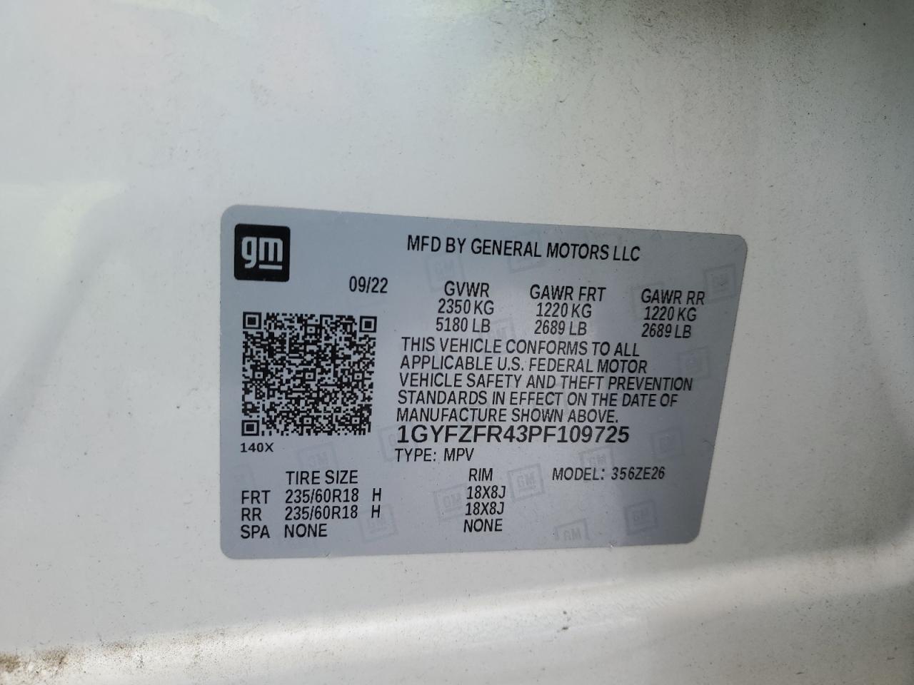 2023 CADILLAC XT4 SPORT VIN:1GYFZFR43PF109725