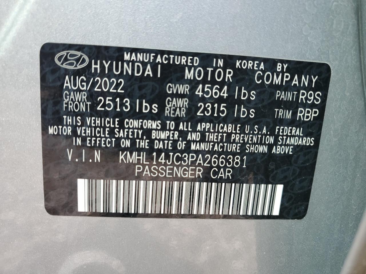 2023 HYUNDAI SONATA N LINE VIN:KMHL14JC3PA266381