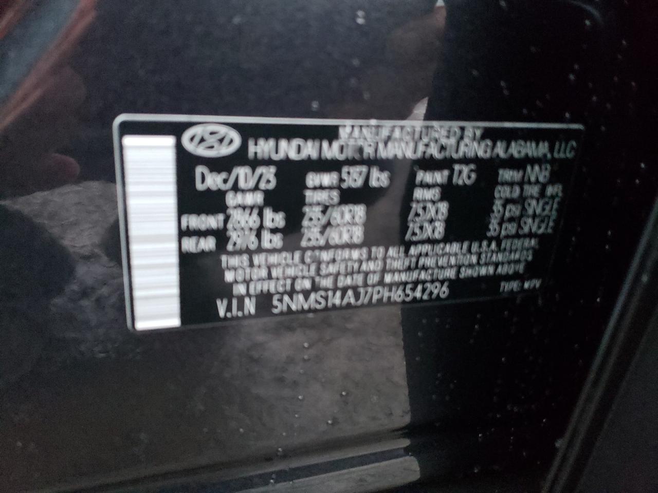 2023 HYUNDAI SANTA FE SE VIN:5NMS14AJ7PH654296