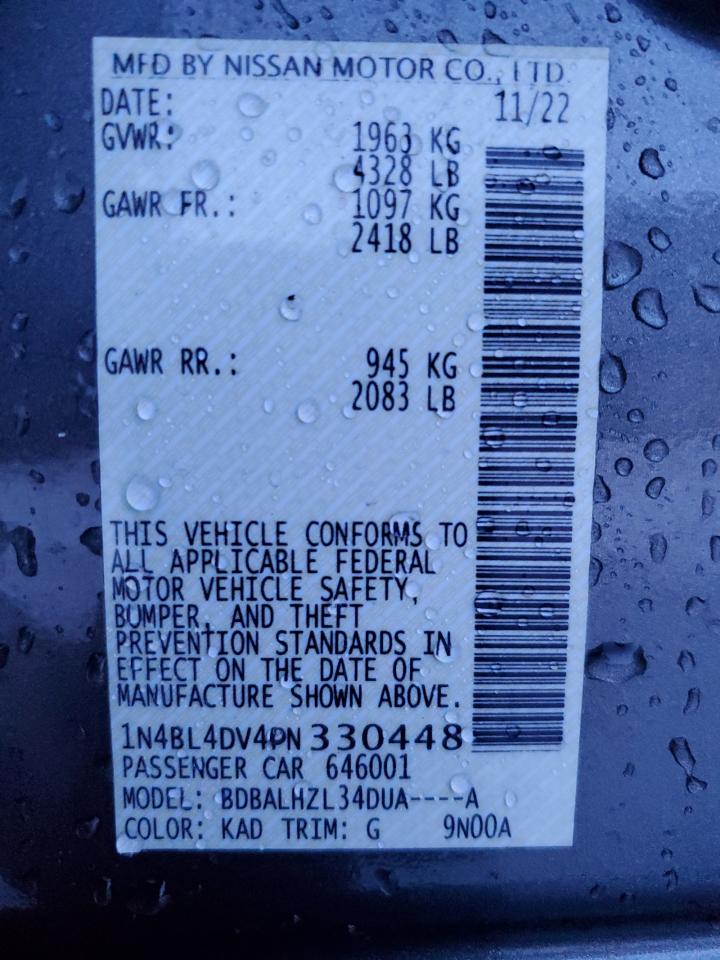 2023 NISSAN ALTIMA SV VIN:1N4BL4DV4PN330448