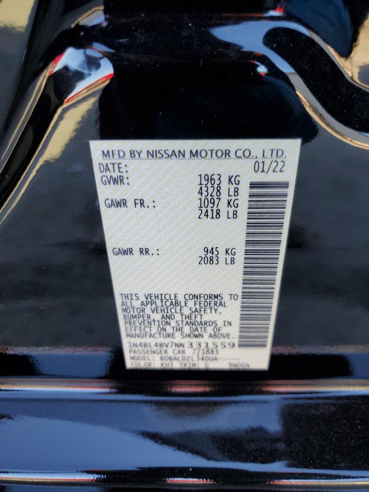 2022 NISSAN ALTIMA S VIN:1N4BL4BV7NN331559