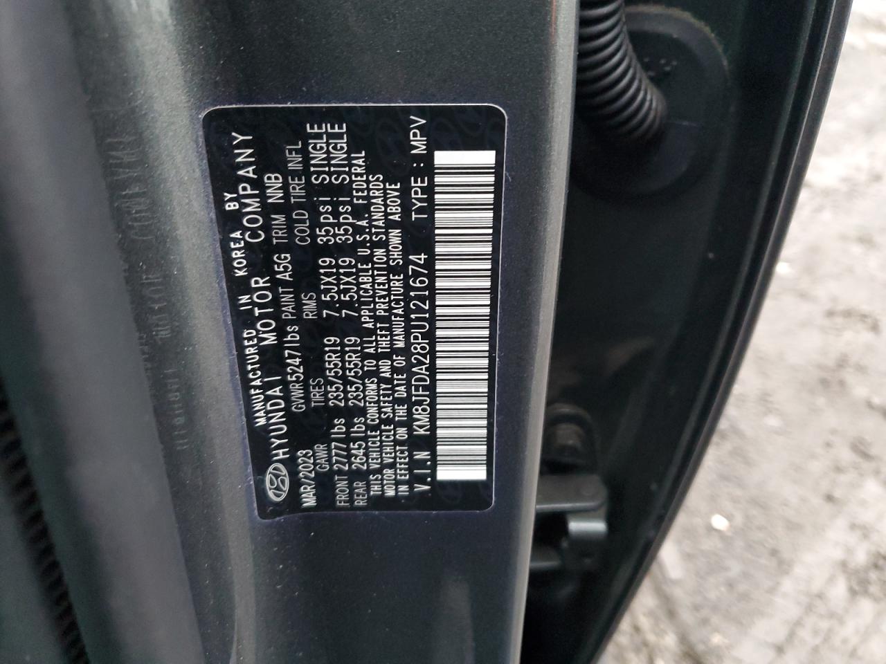 2023 HYUNDAI TUCSON LIMITED VIN:KM8JFDA28PU121674