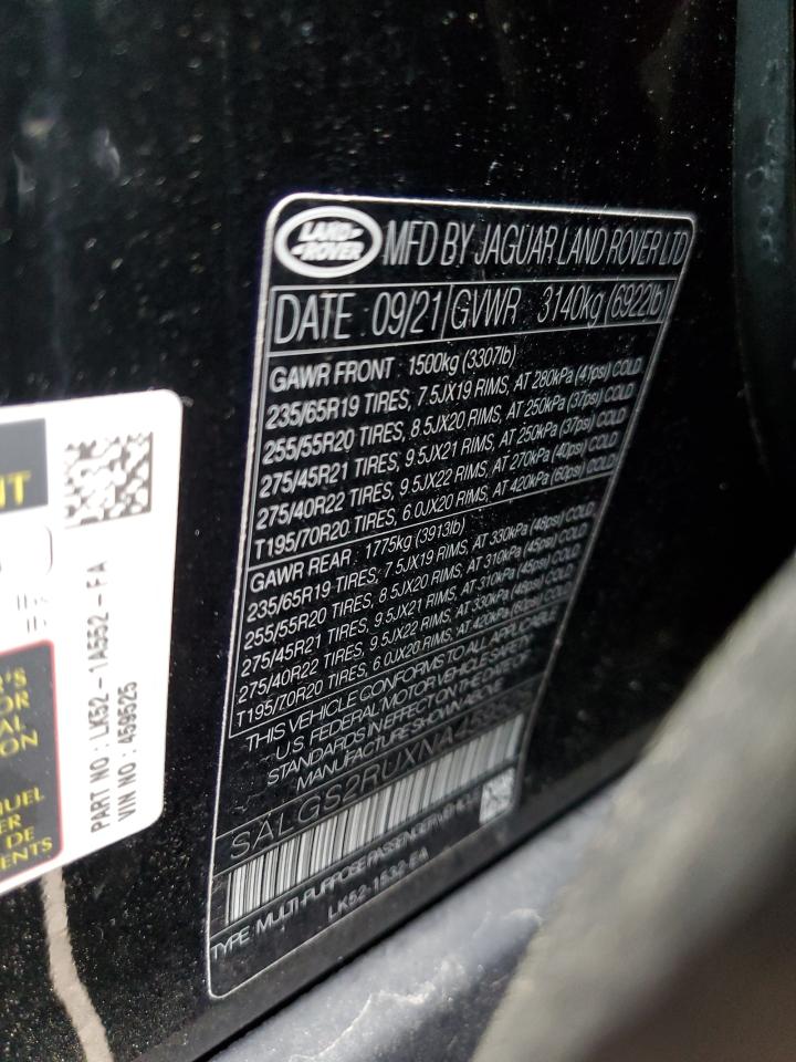 2022 LAND ROVER RANGE ROVER HSE WESTMINSTER EDITION VIN:SALGS2RUXNA459525