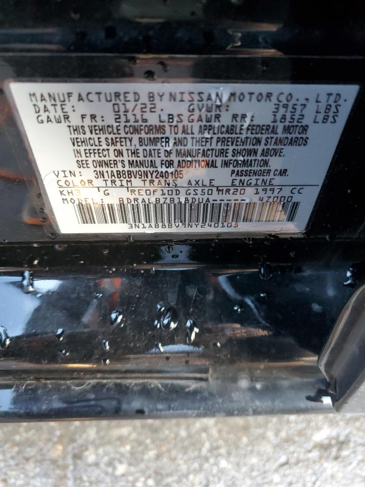 2022 NISSAN SENTRA S VIN:3N1AB8BV9NY240105