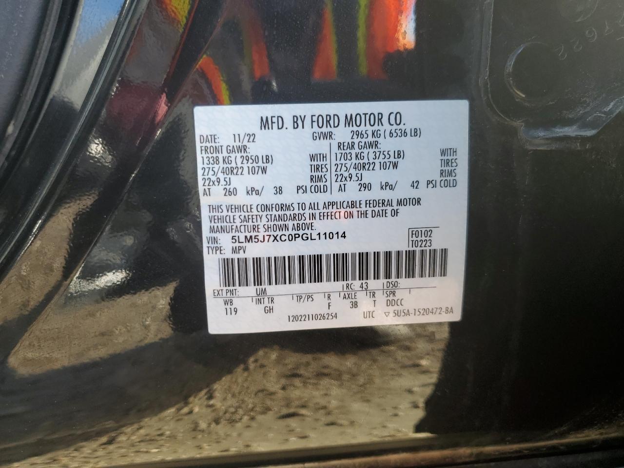 2023 LINCOLN AVIATOR RESERVE VIN:5LM5J7XC0PGL11014