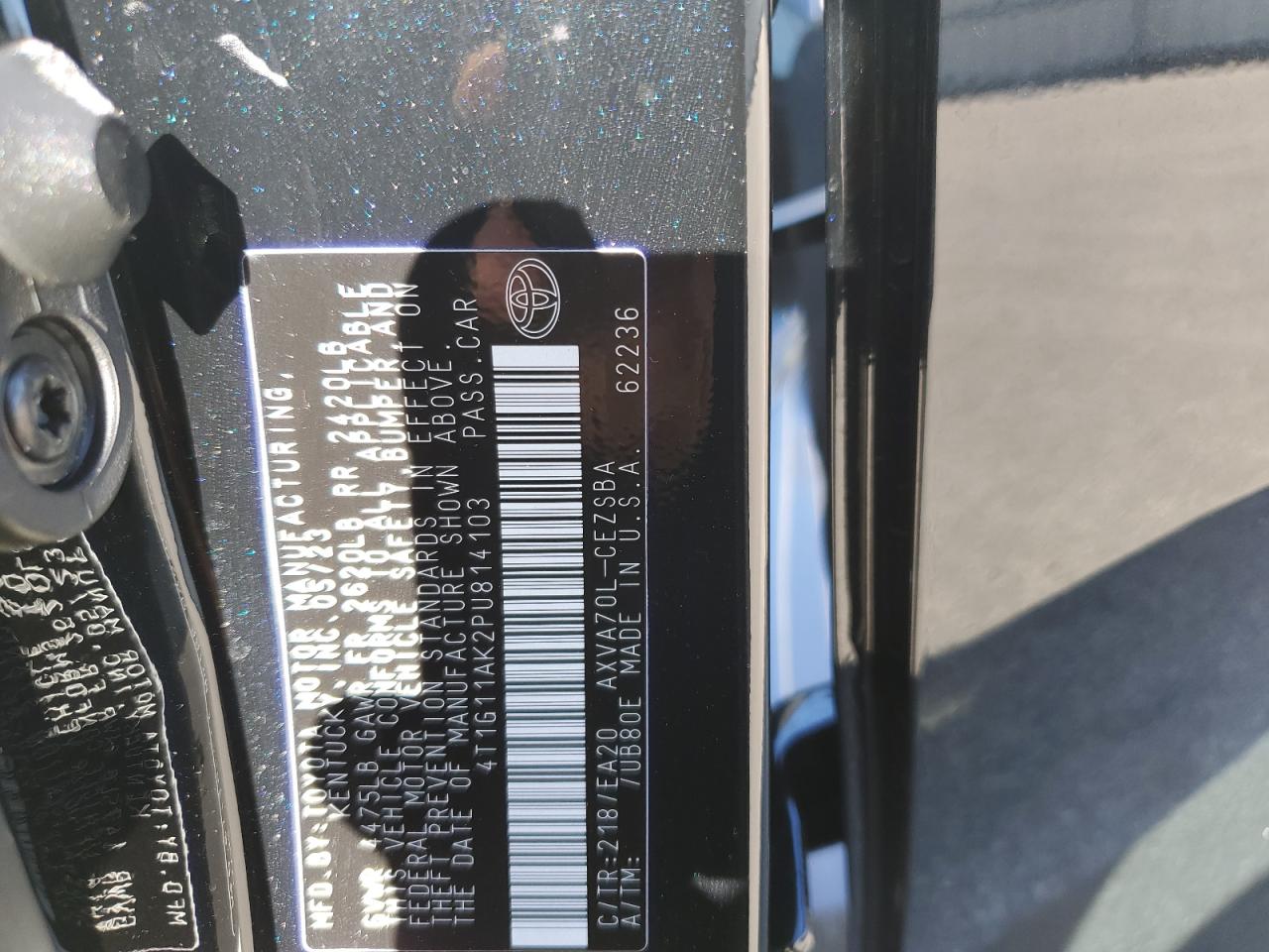 2023 TOYOTA CAMRY SE NIGHT SHADE VIN:4T1BK3DB2AU361624