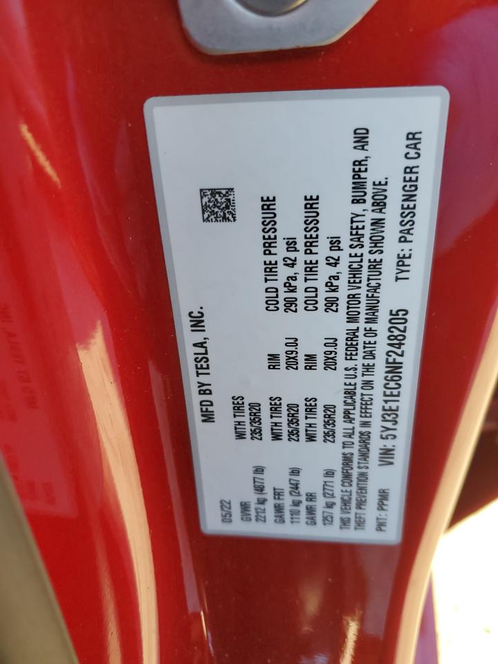 2022 TESLA MODEL 3  VIN:5YJ3E1EC6NF248205