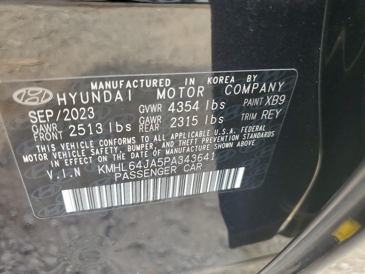 2023 HYUNDAI SONATA SEL VIN:KMHL64JA5PA343641