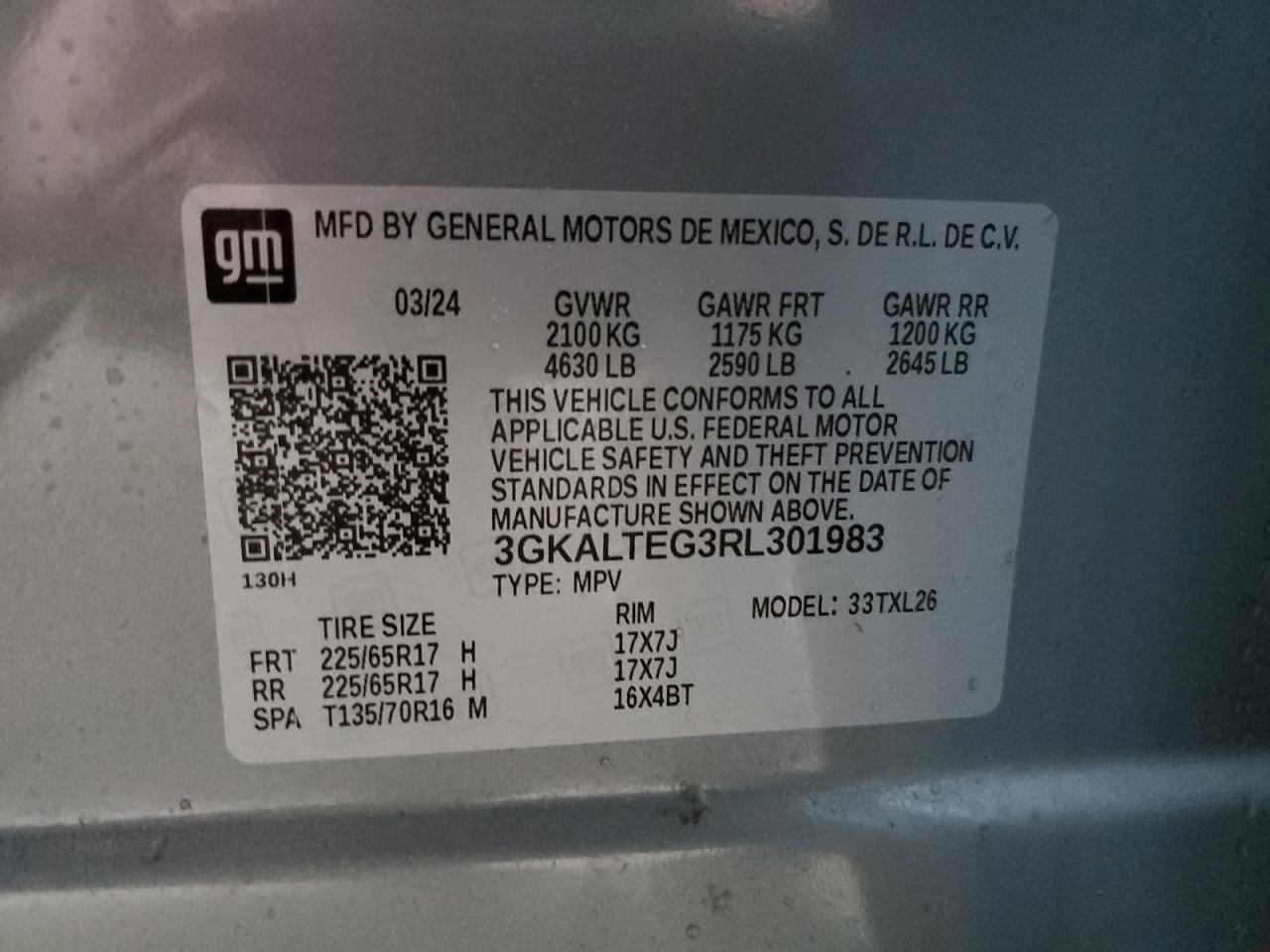 2024 GMC TERRAIN SLE VIN:3GKALTEG3RL301983