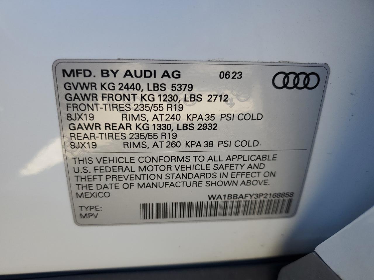 2023 AUDI Q5 PREMIUM PLUS 40 VIN:WA1BBAFY3P2168858