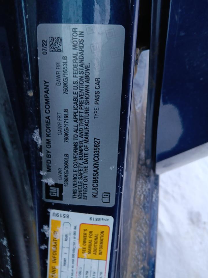 2022 CHEVROLET SPARK LS VIN:KL8CB6SAXNC035627