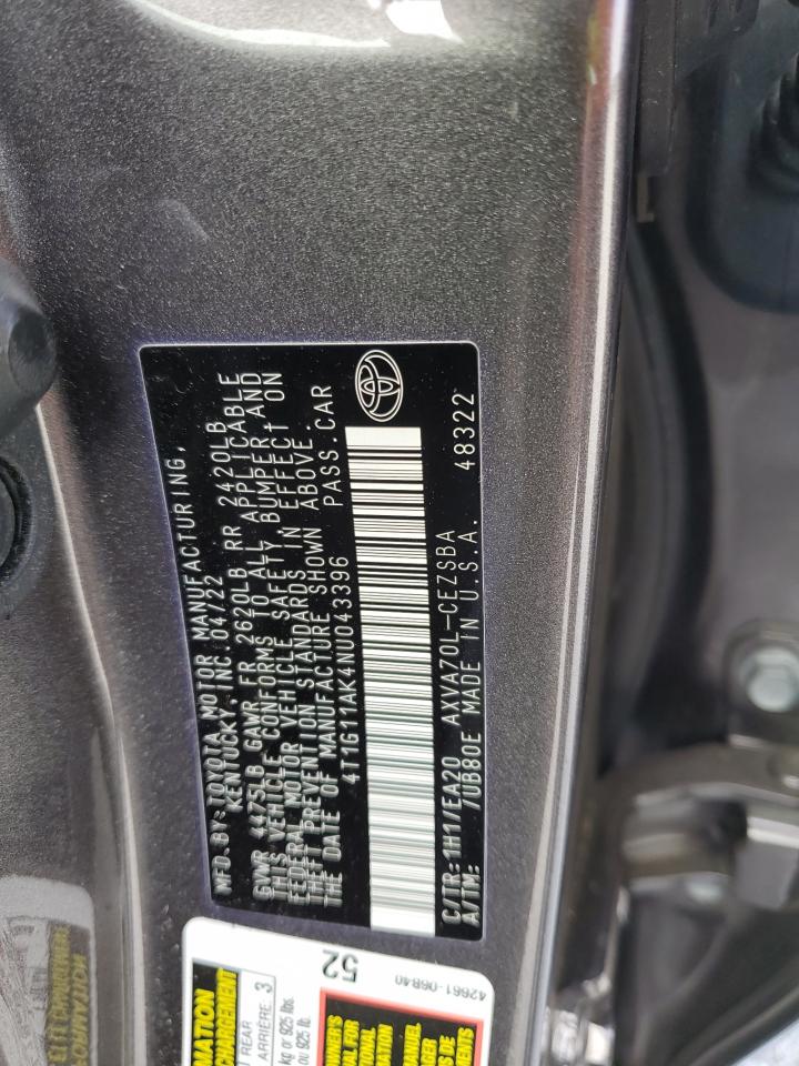 2022 TOYOTA CAMRY SE VIN:4T1G11AK4NU043396