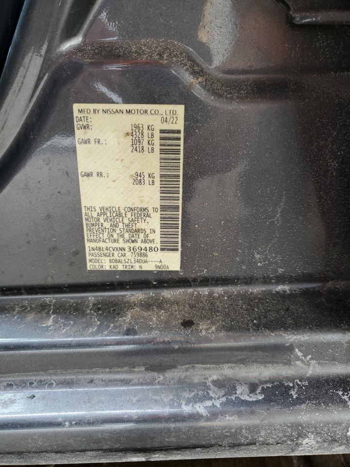 2022 NISSAN ALTIMA SR VIN:1N4BL4CVXNN369480