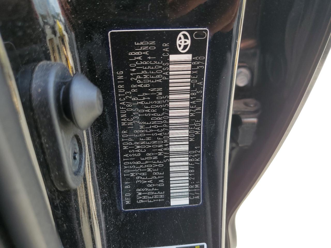2023 TOYOTA COROLLA LE VIN:5YFB4MDE7PP077555